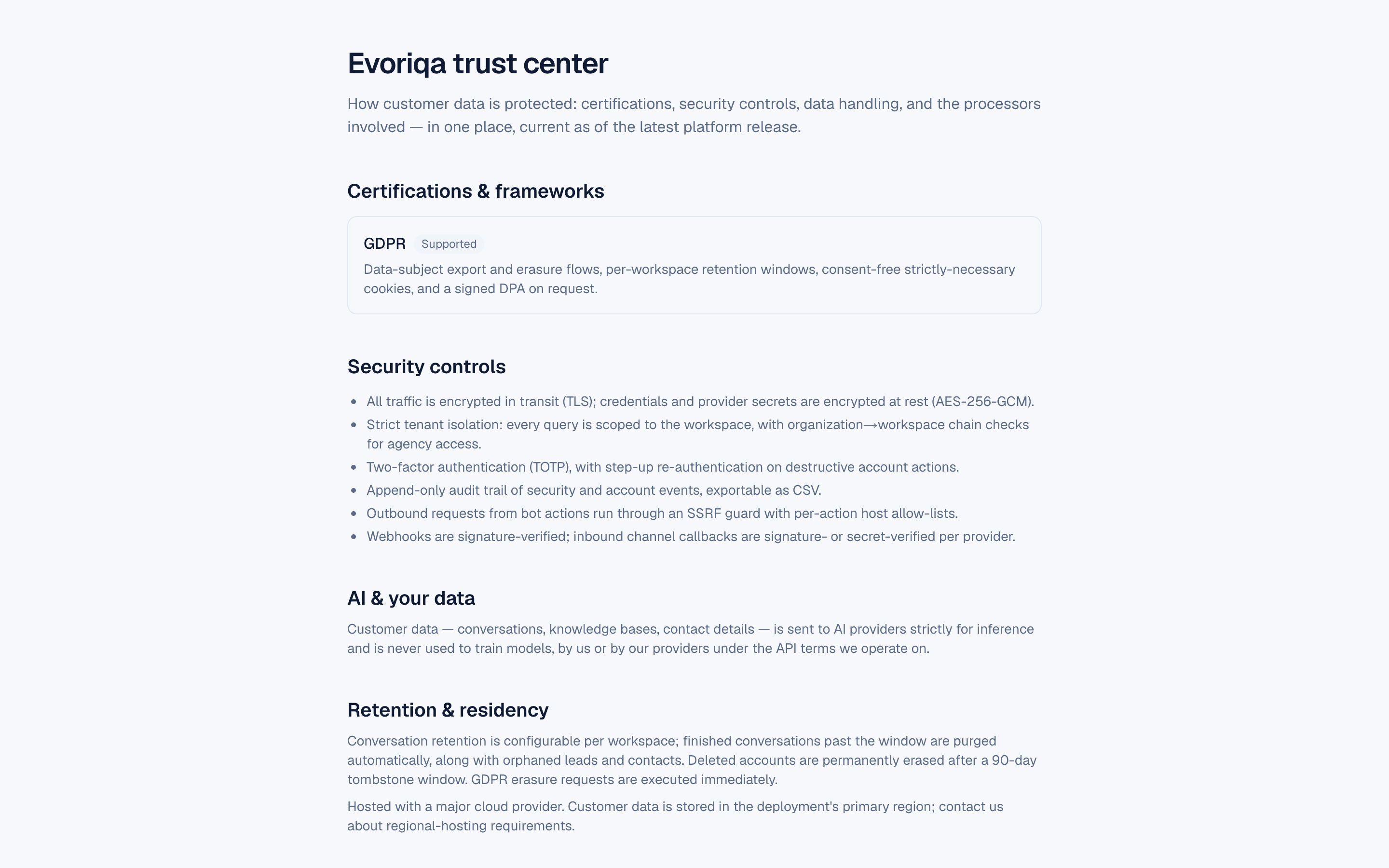 The public trust center: certifications, security controls, sub-processors, and the DPA request form